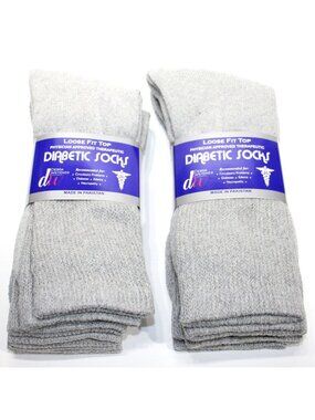 Debra Weitzner Men's Gray Diabetic Crew Mid Socks 6 Pair Loose Fit Top Lg 10-13